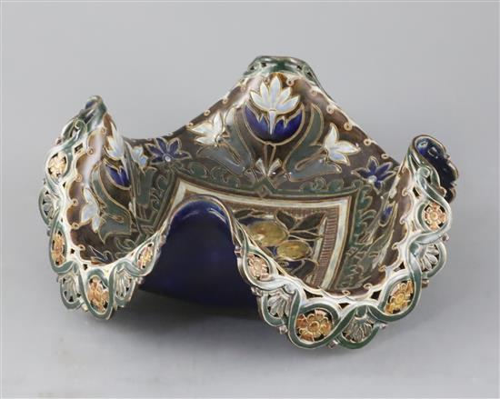 Frank A Butler for Doulton Lambeth, a rare quatrefoil fruit dish, c.1895, W. 22cm